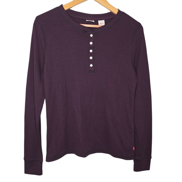 Levi's Womens Plum Perfect Purple Waffle Knit Jakob Henley Top Size Large - Picture 1 of 12